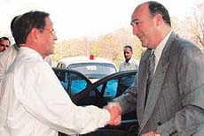 Mr Elyes Kasri, Ambassador of Tunisia, being welcomed by Prof K.N. Pathak, Vice-Chancellor, Panjab University, on Wednesday.