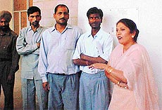 Congress leader Usha Malhotra at the fortnightly meeting of the District Grievances Redressal Forum in Ludhiana on Thursday.