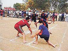 A scene of kabaddi match in the district police sports meet opened today at police lines