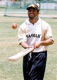 Sachin Tendulkar hits during the practice session 