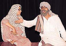 Artistes perform in play "Lare" at Tagore Theatre, Sector 18, Chandigarh, on Sunday.