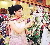 Hema Dhaul with flowers which don�t wilt.