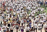 People take part in a run organised to mark World Health Day