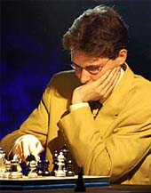 Hungarian Peter Leko makes a move against Alexander Grischuk 