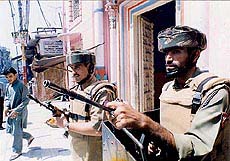 Security men guarding sensitive localities of Jammu
