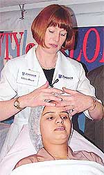 Klara Doert, demonstrates facial techniques at a seminar in Ludhiana on Friday.
