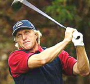 Australia's Greg Norman tees off on the second hole