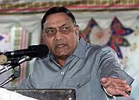 Pakistan's Interior Minister Moinuddin Haider speaks during a public gathering in Islamabad on Thursday.