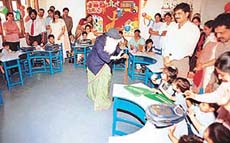 Teachers of The Gurukul, Sector 20, welcome the students of nursery class by presenting a choreography on �Old Mac Donald Had A Farm� in Panchkula on Friday. 