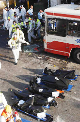 Ambulance workers recover bodies