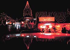 A temple decked up on the occasion of Navratra festival, in Chandigarh on Saturday.
