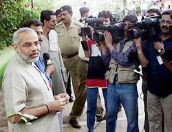 Gujarat Chief Minister Narendra Modi addresses a Press conference at Hotel Marriot in Panaji on Saturday.