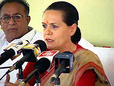 Congress President Sonia Gandhi addresses a Press conference