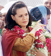 Congress President Sonia Gandhi at a procession