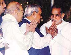 Prime Minister Atal Behari Vajpayee greets former Prime Minister Chandra Shekhar 