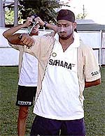 Harbhajan Singh practices at the Queen's Park Oval