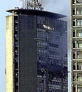 The damaged 30-storey Pirellone building