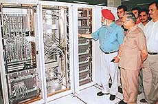 Mr Prithipal Singh, Chairman, BSNL, looks at the mobile switch unit at the Telephone Exchange, Mani Majra, Chandigarh, which was inaugurated on Saturday.