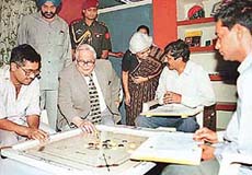 Lieut-Gen J.F.R. Jacob (retd) plays carrom with chronically mentally ill persons after the inauguration of Half Way Home in Sector 47, Chandigarh, on Tuesday.