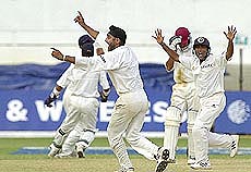 India's spin bowler Harbhajan Singh celebrates