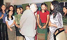 The Punjab Governor and UT Administrator, Lieut-Gen J.F.R Jacob (retd), with students from Mizoram in Chandigarh on Thursday.