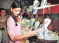 Actress Sonali Bendre has the feel of glitter at a Sector 17 showroom, which will house Trendsmith collection of lifestyle jewellery at Sector 17 in Chandigarh on Thursday.