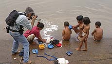 A still from the documentary War Photographer shows the American photojournalist James Nachtwey