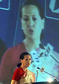 Congress President Sonia Gandhi speaks at the CII National Conference