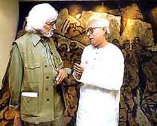 Painter M. F. Hussain with West Bengal Chief Minister Buddhadeb Bhattacharjee
