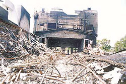 Remains of Vijay Palace in Ludhiana after it caught fire on Sunday.