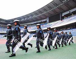 Japan's anti-hooligan riot police engaged in security drills