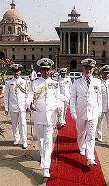 Admiral Jean Louis Battet, Chief of Naval Staff, France, arrives for the guard of honour 