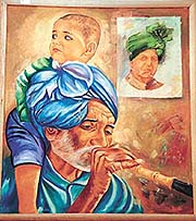 A painting by Mahesh Dalal on display at IndusInd Arts Gallery, Sector 8, Chandigarh, on Thursday.