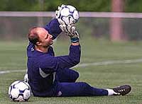 Kasey Keller, a goalie for the US men's national soccer team, makes a save