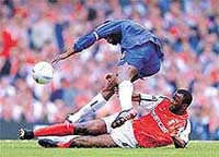 Arsenal �man of the match� Patrick Vieira  tackles Chelsea's Marcel Desailly
