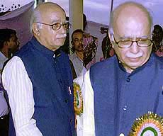 Union Home Minister L. K. Advani who breaks down during a meeting