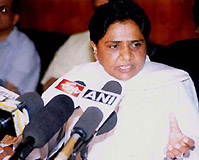 Uttar Pradesh Chief Minister Mayawati addresses a press conference at her office in Lucknow on Sunday.