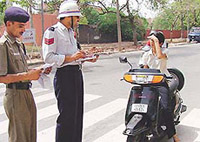 Following an accident in which a minor allegedly knocked down a 41-year-old woman, the police started challaning minors for violating traffic rules on Monday.