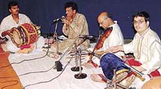 Artistes perform at Taal Vadya Kacheri led by P. Jaya Bhaskar on mridangam