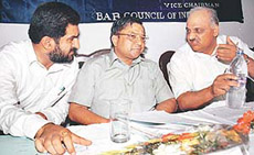 The newly elected Vice-Chairman of the Bar Council of India, Mr Adish C. Aggarwala (centre)