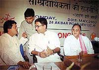 Cine star turned politician Sunil Dutt, Indian youth congress president Randeep Singh surjewala, general secretary Anil Bhardwaj and AICC general secretary Mukul Vasnik at a seminar 