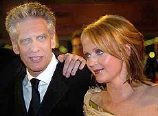 Canadian director David Cronenberg and British actress Miranda Richardson pose for photographers