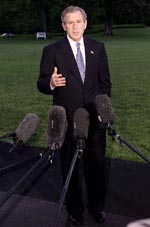 US President George W. Bush speaks to the Press