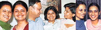 It's time to cheer the girl child: Ranvi Garg (arts topper) and Arpeta Gupta and Kamaldeep (medical stream) and their parents are all smiles after the declaration of the CBSE Class XII examination results. All top positions in all streams were pocketed by girls.