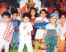 Tiny tots of Lovely Lotus Nursery School, BRS Nagar, participate in a fancy dress contest in Ludhiana on Friday.