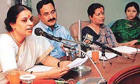 Dr Ranjana Kumari (left) from the Gender Training Institute, New Delhi, and DIG Ajay Kashyap during a press conference at UT Police Headquarters