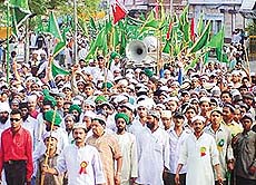 A procession being taken out in Ludhiana on Sunday to mark the birthday of Prophet Mohammad.