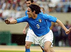 Italy's Filippo Inzaghi celebrates after scoring the first goal