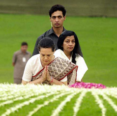 Congress President Sonia Gandhi pays homage at the samadhi of Jawahar Lal Nehru