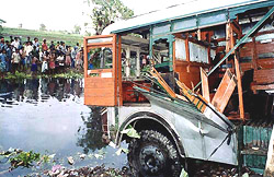 The private bus which fell into a canal
